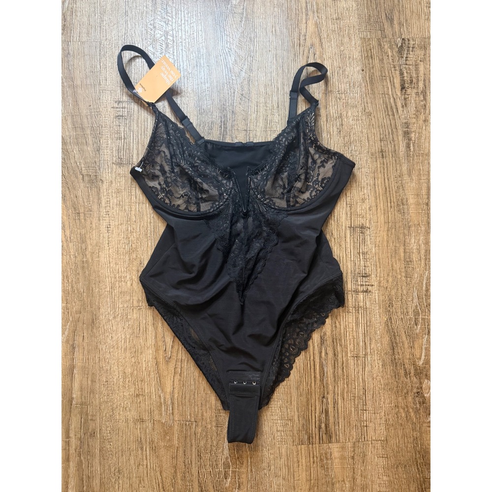 Popilush Black Lace Shapewear Bodysuit Lingerie Adjustable Straps NWT